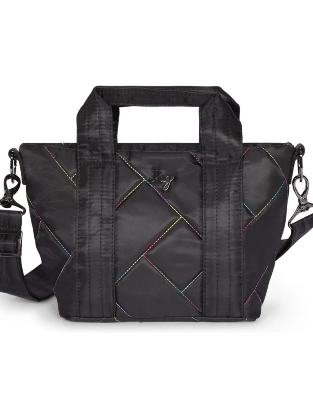 Lug Dory Mini Crossbody Bag Black Quilted Rainbow Stitching
